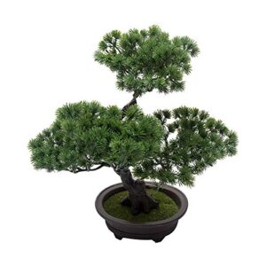 Artificial Bonsai Pine Tree, 11Inch Faux Potted Plant Desk Display Fake Tree Pot Ornaments, Japanese Cedar Bonsai Plant for Home, Office Decoration