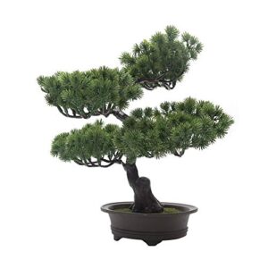 Artificial Bonsai Pine Tree, 11Inch Faux Potted Plant Desk Display Fake Tree Pot Ornaments, Japanese Cedar Bonsai Plant for Home, Office Decoration