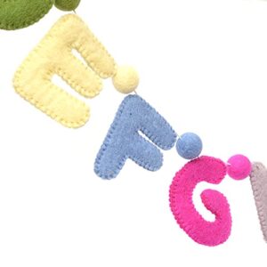 Glaciart One Alphabet Garland - Natural Handmade Wool ABC Letters & Balls - Decorative Wall Decor for Classroom, Playroom, Nursery, Baby, Toddler's Room - Ready-to-Hang Art - 7Ft, Rainbow-Colored