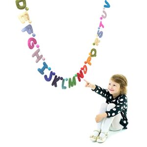 Glaciart One Alphabet Garland - Natural Handmade Wool ABC Letters & Balls - Decorative Wall Decor for Classroom, Playroom, Nursery, Baby, Toddler's Room - Ready-to-Hang Art - 7Ft, Rainbow-Colored