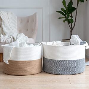 indressme xxxl large cotton rope storage basket laundry storage bin (set of 2)