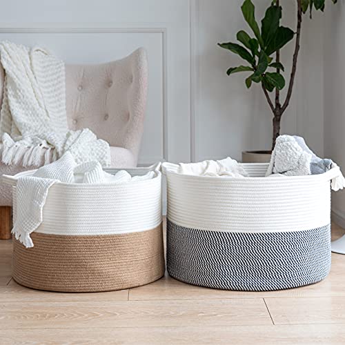 INDRESSME XXXL Large Cotton Rope Storage Basket Laundry Storage Bin (Set of 2)