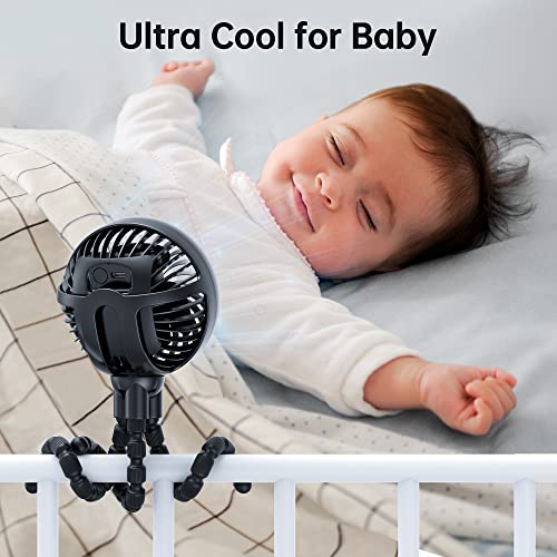 GUSGU Stroller Fan with Flexible Tripod Clip on, Mini Portable Fan USB Rechargeable Battery Operated, Small Personal Handheld Fan Cooling for Bed, Car Seat, Travel, Camping