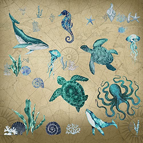 Art Ocean Wall Decals Ocean Stickers Under The Sea Wall Decals Nautical Beach Sea Turtle Seahorse Wall Sticker Removable Peel and Stick for Kids Baby Bedroom Living Room Bathroom Office