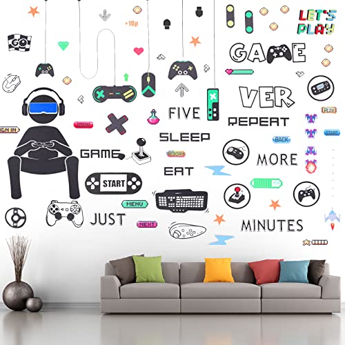 56 Pieces Gamer Wall Decals Gamer Wall Sticker Gaming Controller Joystick Wall Decals Removable Video Games Wall Stickers Game Boy Wall Art for Bedroom Playroom Decoration (Black White)