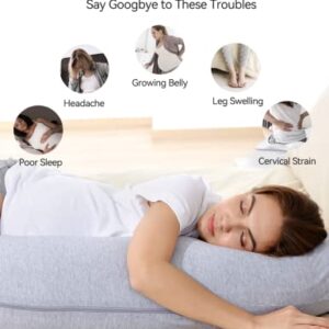 Momcozy Pregnancy Pillows for Side Sleeping, J Shaped Maternity Body Pillow for Pregnancy, Soft Pregnancy Pillow with Jersey Cover for Head Neck Belly Support, Grey