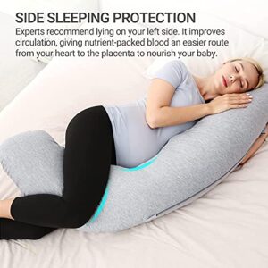 Momcozy Pregnancy Pillows for Side Sleeping, J Shaped Maternity Body Pillow for Pregnancy, Soft Pregnancy Pillow with Jersey Cover for Head Neck Belly Support, Grey