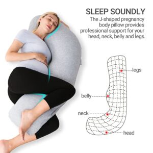 Momcozy Pregnancy Pillows for Side Sleeping, J Shaped Maternity Body Pillow for Pregnancy, Soft Pregnancy Pillow with Jersey Cover for Head Neck Belly Support, Grey