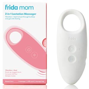 frida mom 2-in-1 lactation massager - multiple modes of heat + vibration for clogged milk ducts, increase milk flow, breast engorgement - usb cord included