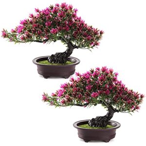 zeayea 2 pack artificial bonsai tree, small fake plants decor, indoor faux potted plant for living room home table bathroom bedroom office shelf farmhouse decorations, 9.5" height