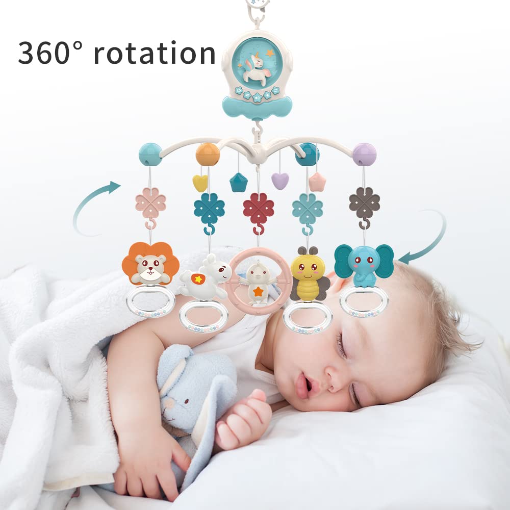 Eners Baby Musical Crib Mobile with Night Lights and Rotation, Rattles, Remote Control,Comfort Toys for Newborn Infant Boys Girls Toddles (Green)