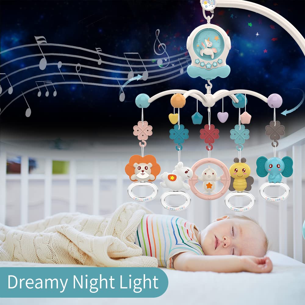 Eners Baby Musical Crib Mobile with Night Lights and Rotation, Rattles, Remote Control,Comfort Toys for Newborn Infant Boys Girls Toddles (Green)