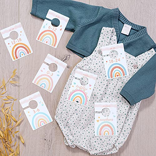 Jetec 7 Pieces Baby Closet Size Dividers Nursery Closet Dividers Watercolor Rainbow Closet Dividers Nursery Wardrobe Baby Clothes Hangers from Newborn to Toddlers Boy Girl for Baby Shower