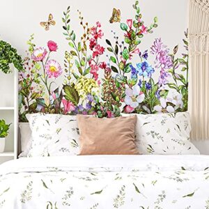 flower wall decals large flower clusters butterfly greenery wall sticker removable christmas peel and stick art murals for kids room nursery classroom bedroom living room home (19.69 x 27.56 inch)