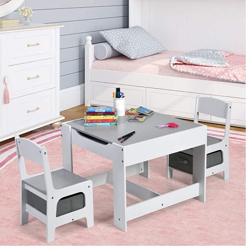 MAT Expert Kids Table & Chair Set, 3 in 1 Children Activity Desk Sets with Storage Drawer, Detachable Blackboard, Multifunctional Toddlers Entertainment Set Ideal for Painting, Reading & Writing