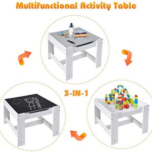 MAT Expert Kids Table & Chair Set, 3 in 1 Children Activity Desk Sets with Storage Drawer, Detachable Blackboard, Multifunctional Toddlers Entertainment Set Ideal for Painting, Reading & Writing