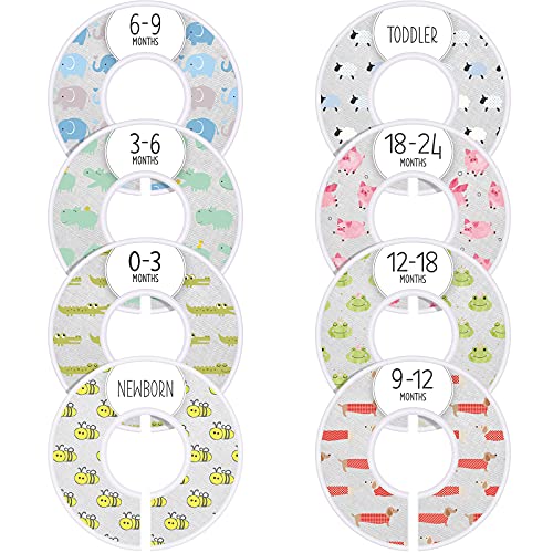 Baby Closet Size Dividers Unisex Nursery Organizer Nursery Closet Dividers Set of 8 Patterns for Baby Clothes Newborn to 24 Months (Animal Pattern)