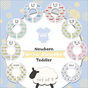 Baby Closet Size Dividers Unisex Nursery Organizer Nursery Closet Dividers Set of 8 Patterns for Baby Clothes Newborn to 24 Months (Animal Pattern)