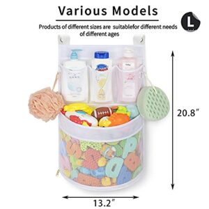 Baby Bath Toy Organizer, quick drying， and mould proof, Multiple-Suspension Bath Toy Holder, Large Capacity Multi Use Bathtub Toy Storage Bag（1 Large, White）