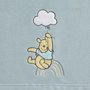 Disney Winnie The Pooh Hello Sunshine Aqua Super Soft Baby Blanket with Multi Colored Rainbow & Cloud Applique, Aqua, Yellow, White