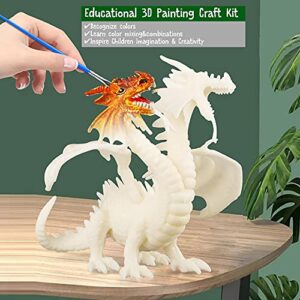 Kids Crafts, DIY 3D Dragon Painting Toys with 13 Color Educational Toy Painting Set Paint Your Own Gift Art and Craft Kit for Kids Boys Girls 3 4 5 6 7 8 9 Year Old