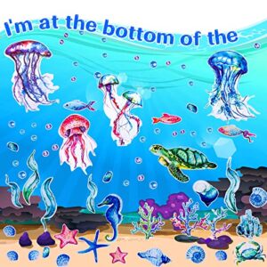 71 Pcs Ocean Wall Decals, Removable Waterproof Self-Adhesive Ocean World Jellyfish Turtle Tropical Fish Wall Stickers for Kids, for Kids Bedroom Bathroom Wall Decor