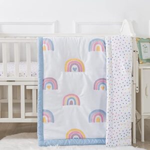 hearts & rainbow crib bedding set - 3-piece, includes quilt, fitted crib sheet, and changing pad cover - rainbow baby crib bedding, farmhouse nursery décor, baby room decorative set for girls