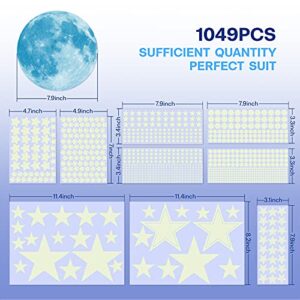 Glow in The Dark Stars for Ceiling, 1049PCS Wall Stickers Inculding Moon and Stars Decor, Glow in The Dark Wall Decals for Kids Room