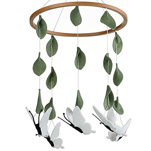 Sorrel + Fern Baby Crib Mobile (White Butterflies) - Baby Shower Gift Nursery Decoration for Boys & Girls