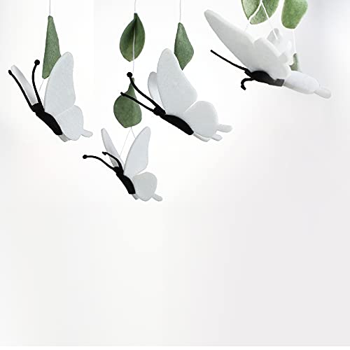 Sorrel + Fern Baby Crib Mobile (White Butterflies) - Baby Shower Gift Nursery Decoration for Boys & Girls