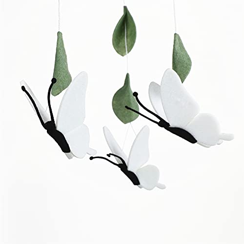 Sorrel + Fern Baby Crib Mobile (White Butterflies) - Baby Shower Gift Nursery Decoration for Boys & Girls