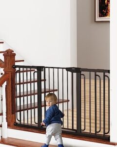 mom's choice awards winner-cumbor 29.7-57" baby gate for stairs, extra wide dog gate for doorways, pressure mounted walk through safety child gate for kids toddler, tall pet puppy fence gate, black