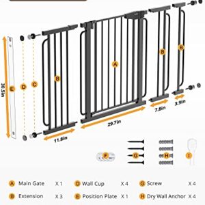 Mom's Choice Awards Winner-Cumbor 29.7-57" Baby Gate for Stairs, Extra Wide Dog Gate for Doorways, Pressure Mounted Walk Through Safety Child Gate for Kids Toddler, Tall Pet Puppy Fence Gate, Black