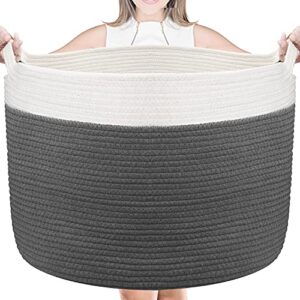 aivatoba extra large cotton rope basket, blanket basket living room, storage basket for organizing, 22” x 14” toy basket with handles, woven basket for towels, pillows, dirty clothes comforters