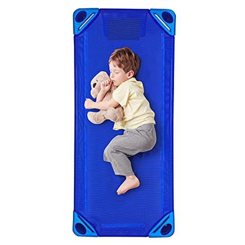 Costzon Daycare Cots for Kids, Pack of 4, 51” L x 23” W Stackable Nap Cots with Easy Lift Corners, Ready-to-Assemble, Preschool Classroom Daycare Beds for Sleeping, Resting, Naptime (Multicolor)