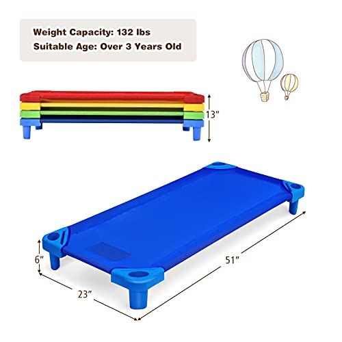 Costzon Daycare Cots for Kids, Pack of 4, 51” L x 23” W Stackable Nap Cots with Easy Lift Corners, Ready-to-Assemble, Preschool Classroom Daycare Beds for Sleeping, Resting, Naptime (Multicolor)