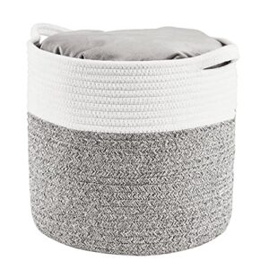 woven laundry basket storage bin: extra large 22"x22"x14" decorative rope basket with handle for baby blankets toys as clothes hamper-toy organizer-room organization | white & gray xxxl