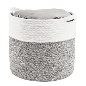 Woven Laundry Basket Storage Bin: Extra Large 22"x22"x14" Decorative Rope Basket with Handle for Baby Blankets Toys as Clothes Hamper-Toy Organizer-Room Organization | White & Gray XXXL