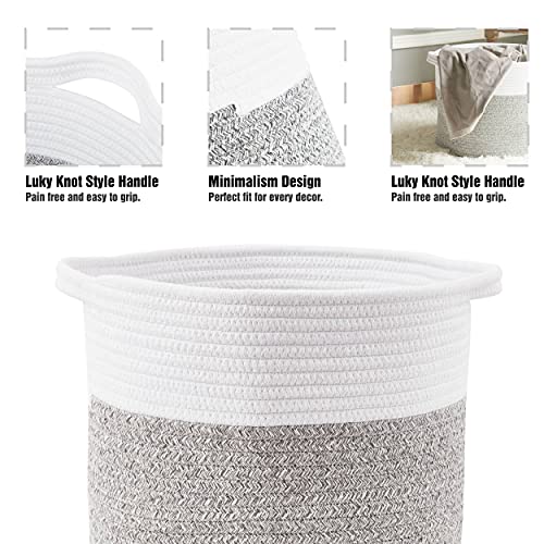 Woven Laundry Basket Storage Bin: Extra Large 22"x22"x14" Decorative Rope Basket with Handle for Baby Blankets Toys as Clothes Hamper-Toy Organizer-Room Organization | White & Gray XXXL