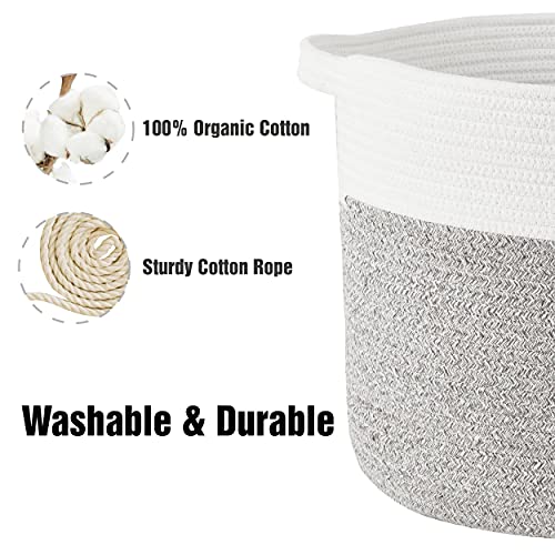 Woven Laundry Basket Storage Bin: Extra Large 22"x22"x14" Decorative Rope Basket with Handle for Baby Blankets Toys as Clothes Hamper-Toy Organizer-Room Organization | White & Gray XXXL