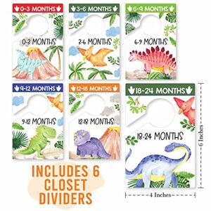 6 Baby Closet Size Dividers Boy - Dinosaur Baby Closet Dividers by Month, Baby Closet Organizer for Nursery Organization, Baby Essentials for Newborn Essentials Baby Boy, Nursery Closet Dividers Boy