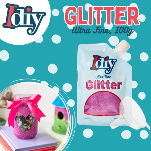 iDIY Ultra Fine Glitter (100g, 3.5 oz Pouch) w Easy-Pour Bag & Funnel- Steel Blue Extra Fine-Non-Toxic, DIY Arts & Crafts, School Projects, Festivals, Sparkle Decorations, Resin, Gift, Summer Camp