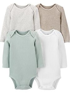 simple joys by carter's unisex babies' long-sleeve thermal bodysuits, pack of 4, mint green/sand/white/heather, 24 months