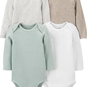 Simple Joys by Carter's Unisex Babies' Long-Sleeve Thermal Bodysuits, Pack of 4, Mint Green/Sand/White/Heather, 24 Months