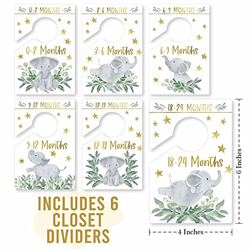 6 Hanger Dividers Baby Closet Size Dividers - Elephant Baby Closet Dividers, Baby Closet Organizer For Nursery Organization, Baby Essentials For Newborn Essentials, Nursery Closet Dividers Girl or Boy