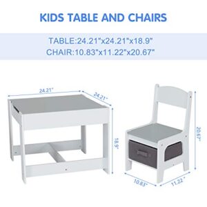 kinbor Kids Table and Chair Set - 3 in 1 Activity Table for Toddlers 2-7, Toddler Table and Chair Set with Removable Tabletop, Storage Space for Toddlers Arts, Crafts, Drawing, Reading, Playroom