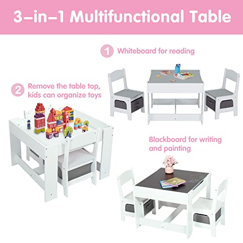 kinbor Kids Table and Chair Set - 3 in 1 Activity Table for Toddlers 2-7, Toddler Table and Chair Set with Removable Tabletop, Storage Space for Toddlers Arts, Crafts, Drawing, Reading, Playroom