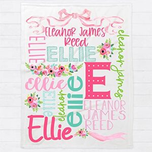 Monogram Junkie Personalized Baby Blanket for Girls with Name | Floral Custom Baby Blanket | Baby Girl Name Blanket | 30x40