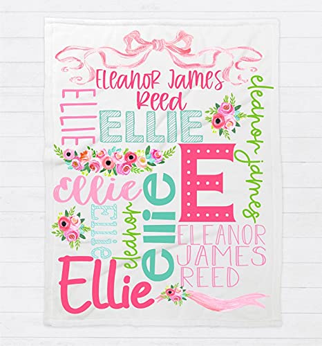 Monogram Junkie Personalized Baby Blanket for Girls with Name | Floral Custom Baby Blanket | Baby Girl Name Blanket | 30x40