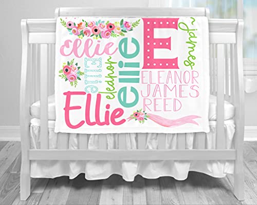 Monogram Junkie Personalized Baby Blanket for Girls with Name | Floral Custom Baby Blanket | Baby Girl Name Blanket | 30x40